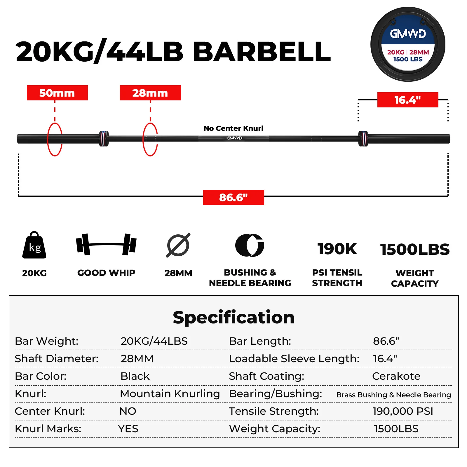 7 Feet Olympic Barbell - Image 3