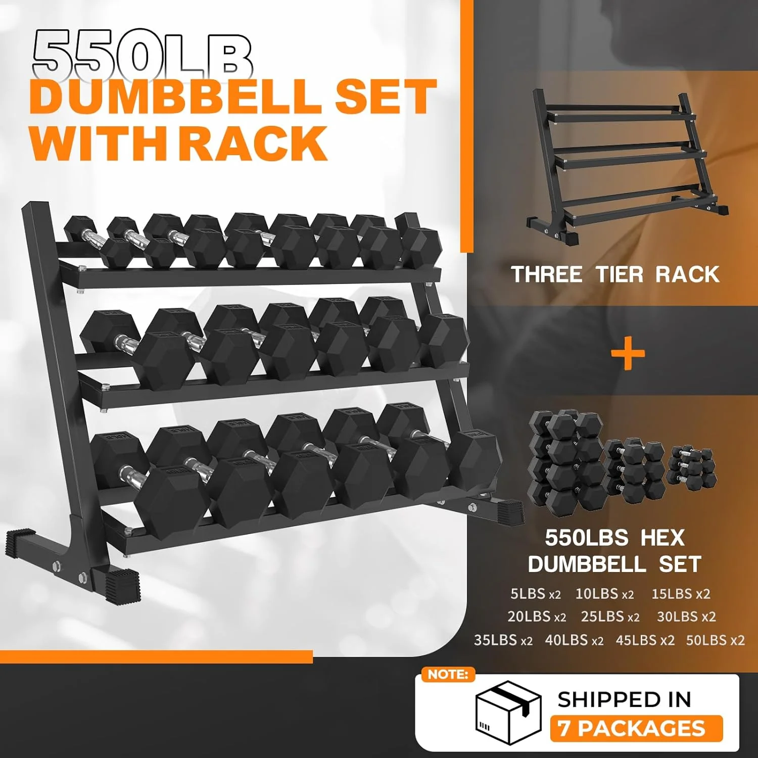 Rubber Hex Dumbbell Set with Racks - Image 10