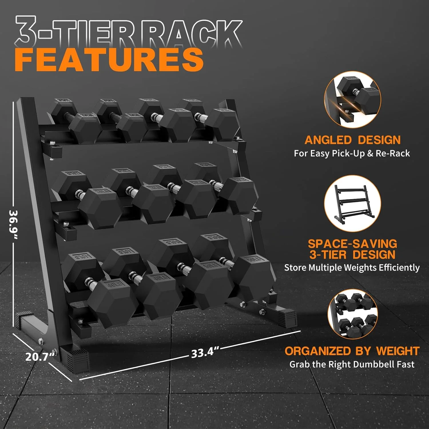 Rubber Hex Dumbbell Set with Racks - Image 7
