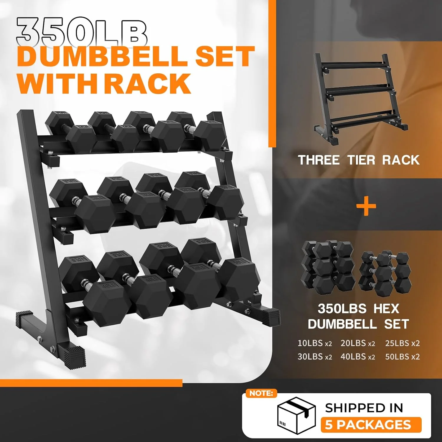 Rubber Hex Dumbbell Set with Racks - Image 8