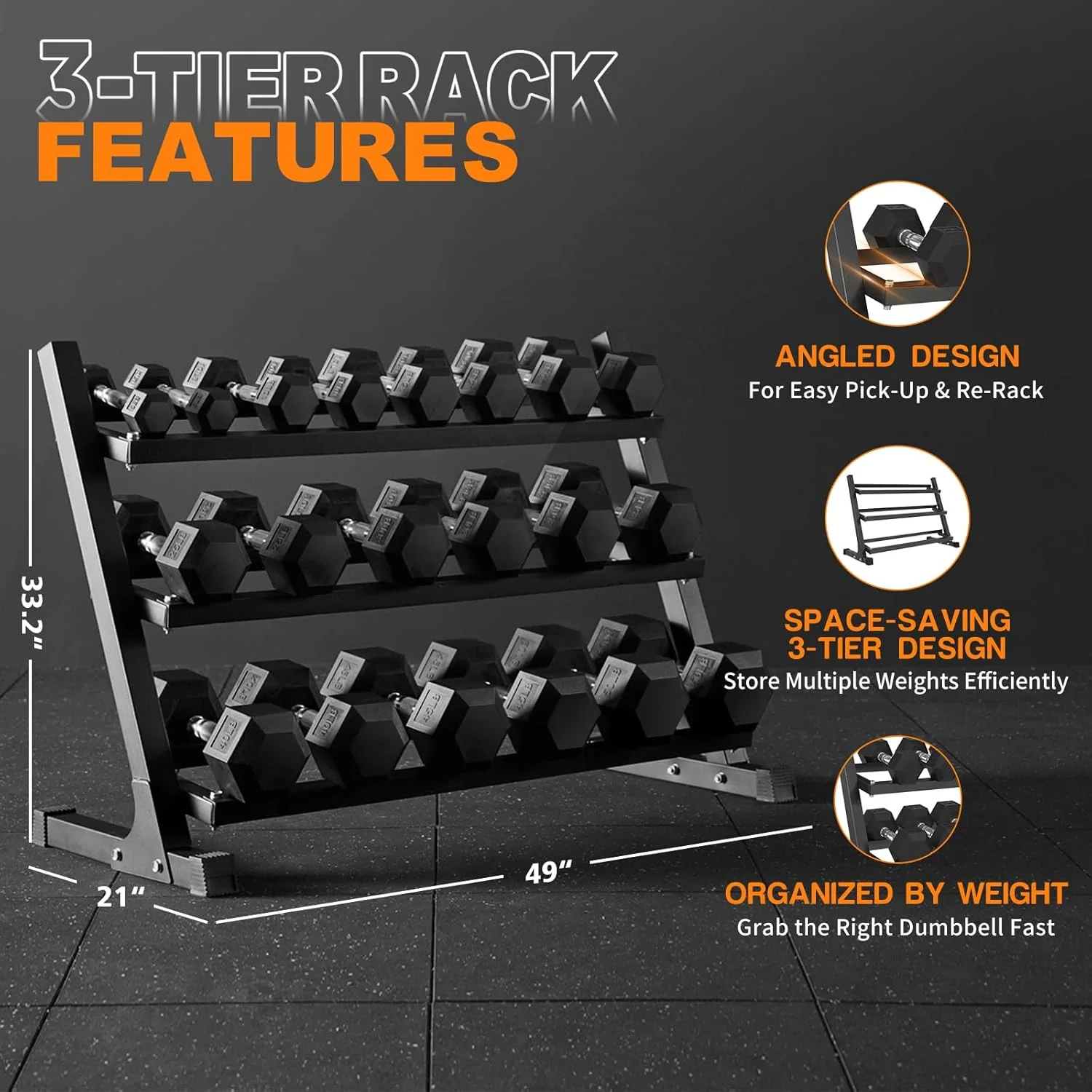 Rubber Hex Dumbbell Set with Racks - Image 9